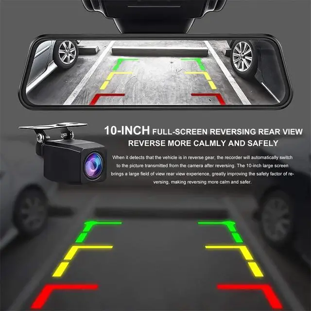 Alt view image 5 of 7 - 10" Touch Screen Dash Cam 1080P Dual Lens Car DVR Recorder Front and Rear Camera