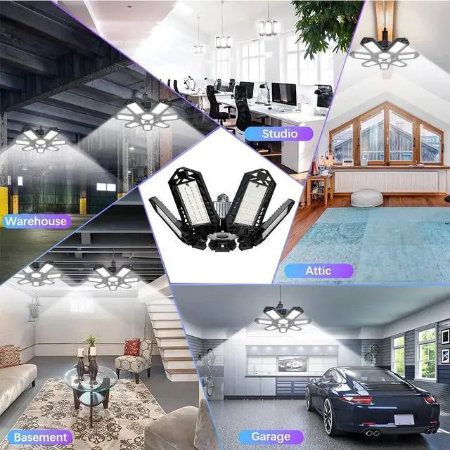 Alt view image 7 of 7 - 120W Deformable 7 LED Panels Garage Light Bright Shop Ceiling Light Fixture Bulb
