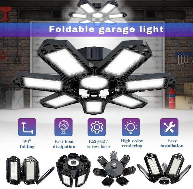Main image of 120W Deformable 7 LED Panels Garage Light Bright Shop Ceiling Light Fixture Bulb