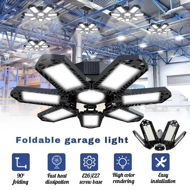 Alt view image 2 of 7 - 120W Deformable 7 LED Panels Garage Light Bright Shop Ceiling Light Fixture Bulb