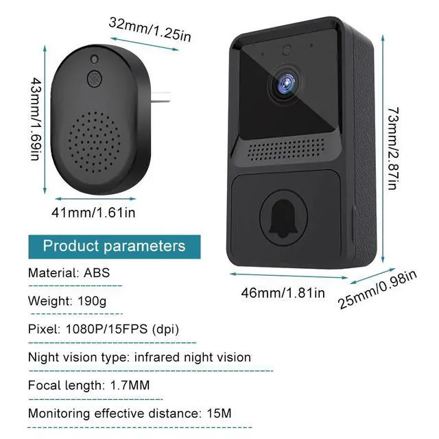 Alt view image 7 of 7 - Wireless Security WiFi Smart Doorbell Intercom Video Camera Bell Chime Door Ring