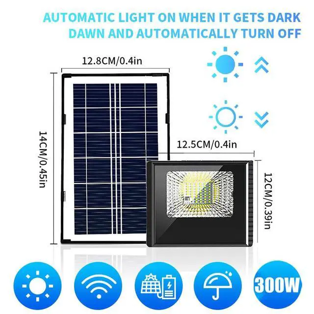 Alt view image 4 of 7 - LED 300W Solar Flood Light Security Wall Yard Outdoor Street Lamp Remote Control
