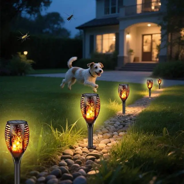 Alt view image 6 of 7 - 4Pack LED Solar Power Tiki Torch Flame Flickering Light Outdoor Garden Lawn Lamp