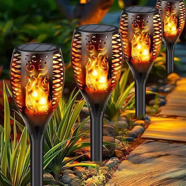 Alt view image 4 of 7 - 4Pack LED Solar Power Tiki Torch Flame Flickering Light Outdoor Garden Lawn Lamp