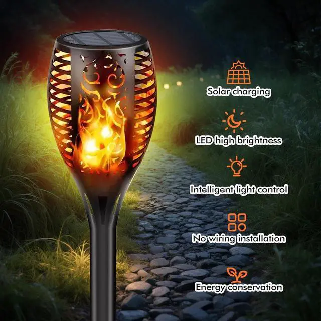 Alt view image 3 of 7 - 4Pack LED Solar Power Tiki Torch Flame Flickering Light Outdoor Garden Lawn Lamp