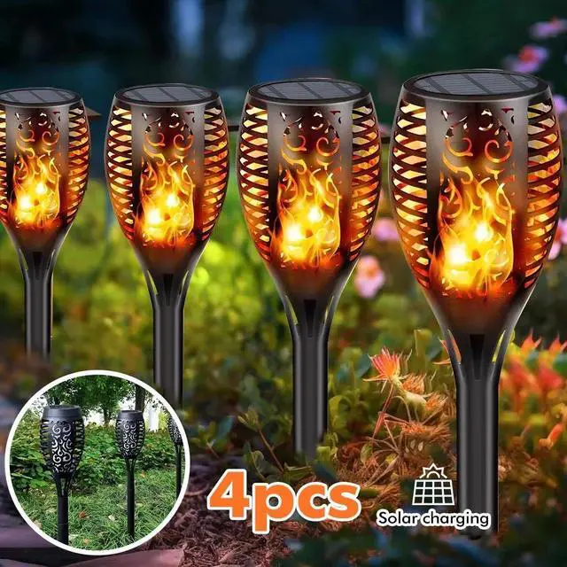 Main image of 4Pack LED Solar Power Tiki Torch Flame Flickering Light Outdoor Garden Lawn Lamp