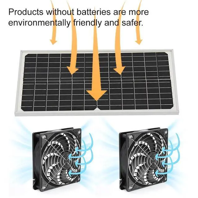 Alt view image 2 of 7 - Solar Exhaust Fan Kit W/16W Solar Panel 2Brushless DC Fan Solar Powered Vent Fan