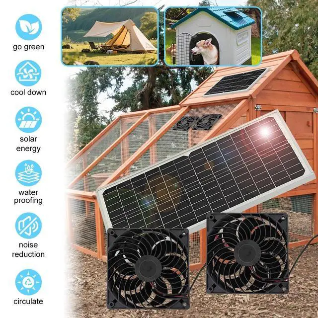 Alt view image 5 of 7 - Solar Exhaust Fan Kit W/16W Solar Panel 2Brushless DC Fan Solar Powered Vent Fan