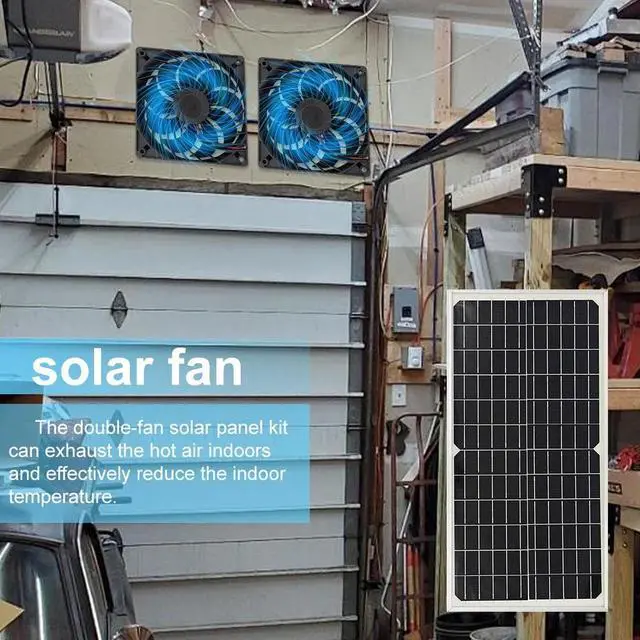 Alt view image 4 of 7 - Solar Exhaust Fan Kit W/16W Solar Panel 2Brushless DC Fan Solar Powered Vent Fan
