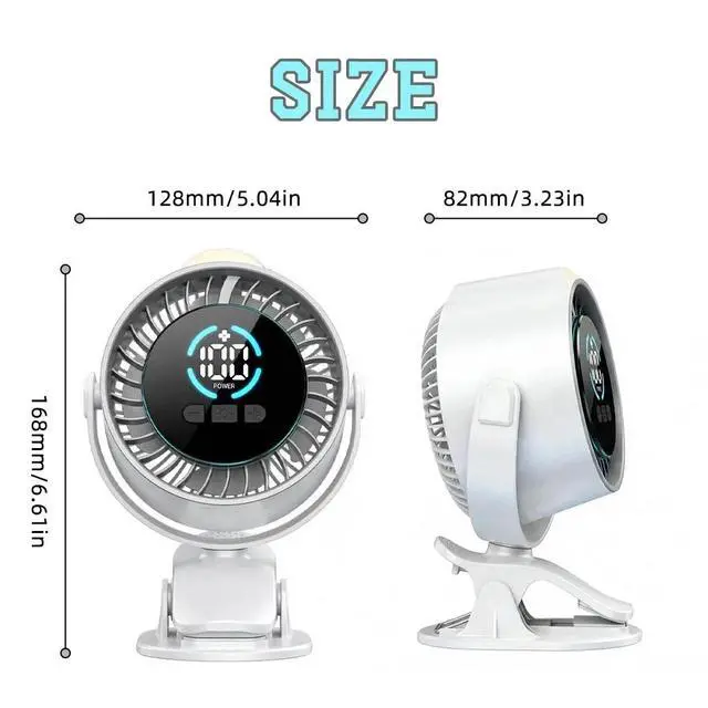 Alt view image 7 of 7 - 100 Speed 360° Adjustment Rechargeable Clip On Fan With LED Night Light (WHITE)