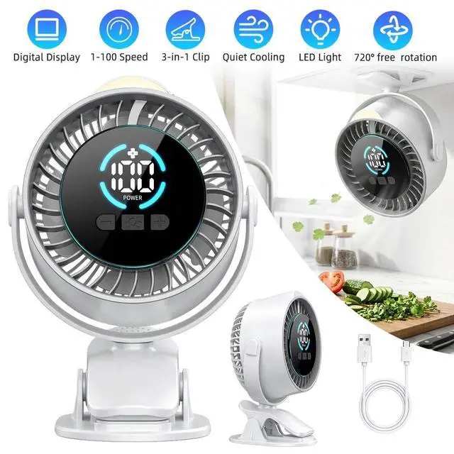 Alt view image 2 of 7 - 100 Speed 360° Adjustment Rechargeable Clip On Fan With LED Night Light (WHITE)