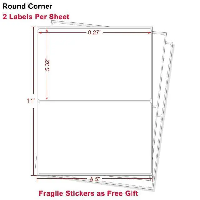 Alt view image 3 of 4 - 200 Half Sheet Shipping Labels Self Adhesive 8.5" x 5.5" Rounded 2 Per Sheet