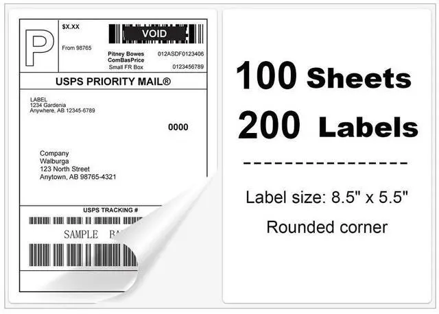 Main image of 200 Half Sheet Shipping Labels Self Adhesive 8.5" x 5.5" Rounded 2 Per Sheet