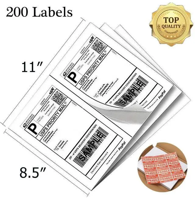 Main image of 200 Count Self Adhesive Shipping Labels 8.5x5.5 Half Sheet for Laser & Inkjet