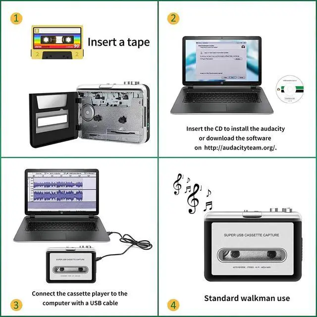 Alt view image 4 of 7 - Cassette Player Portable Converter Recorder Convert Tapes to Digital MP3 Format