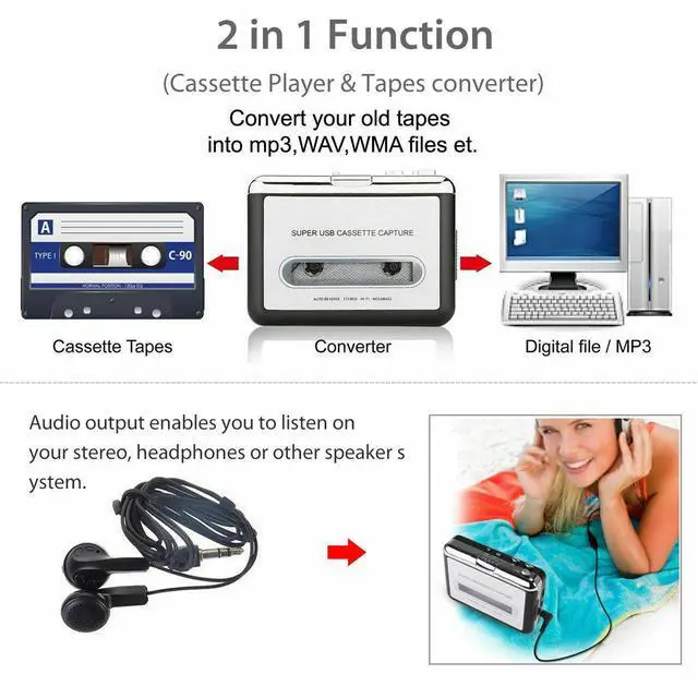 Alt view image 3 of 7 - Cassette Player Portable Converter Recorder Convert Tapes to Digital MP3 Format
