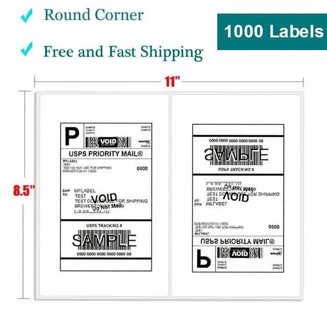 Main image of 1000 Half Sheet Shipping Labels 2 Per Sheet 8.5x5.5 Rounded Corner Self Adhesive