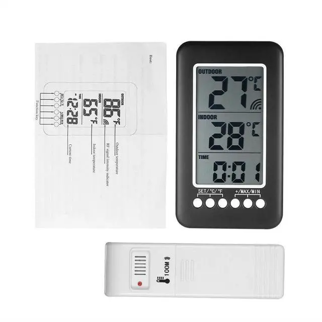 Alt view image 7 of 7 - Wall Alarm Clock Temperature Digital Thermometer Indoor Outdoor Weather Station