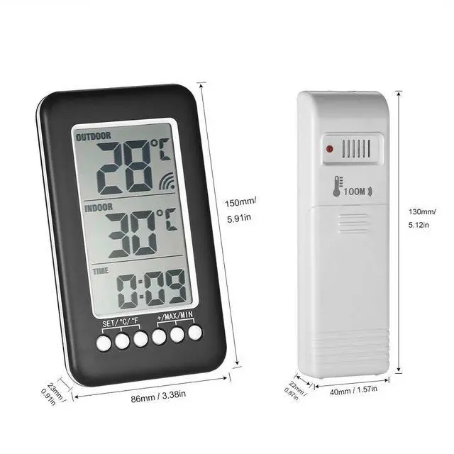 Alt view image 6 of 7 - Wall Alarm Clock Temperature Digital Thermometer Indoor Outdoor Weather Station
