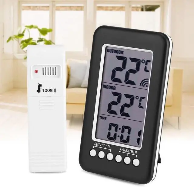 Alt view image 2 of 7 - Wall Alarm Clock Temperature Digital Thermometer Indoor Outdoor Weather Station