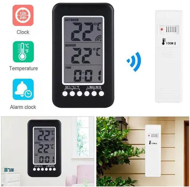 Main image of Wall Alarm Clock Temperature Digital Thermometer Indoor Outdoor Weather Station