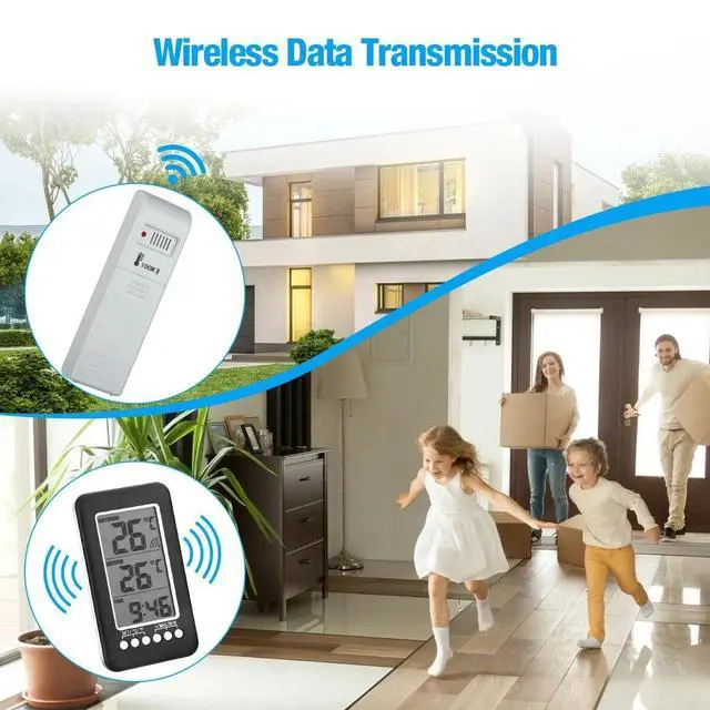 Alt view image 3 of 7 - Wall Alarm Clock Temperature Digital Thermometer Indoor Outdoor Weather Station