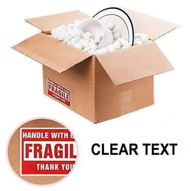 Alt view image 6 of 7 - 4000 Fragile Stickers 2x3 HANDLE WITH CARE THANK YOU Red Warning Labels 8 Rolls
