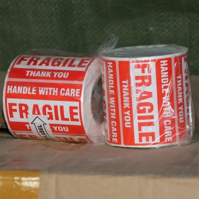 Alt view image 2 of 7 - 4000 Fragile Stickers 2x3 HANDLE WITH CARE THANK YOU Red Warning Labels 8 Rolls