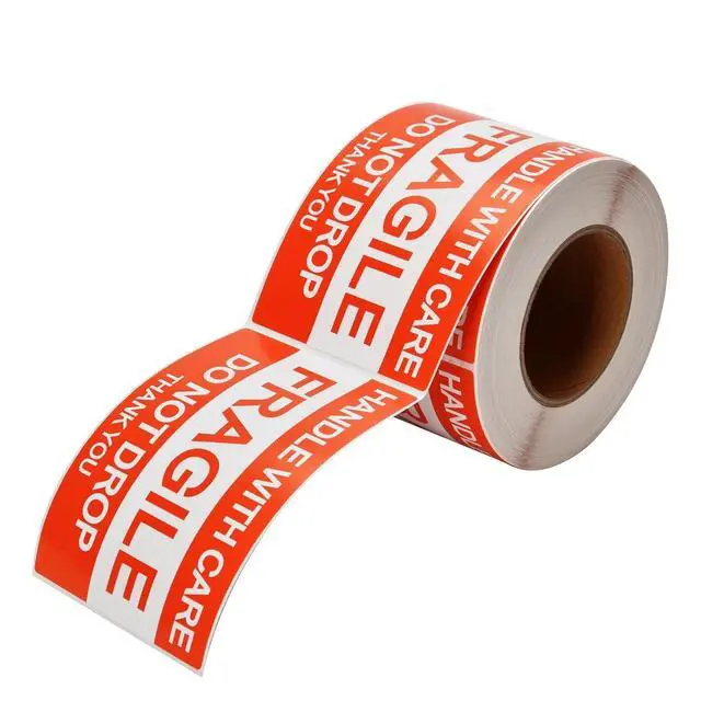 Alt view image 4 of 7 - 4000 Fragile Stickers 2x3 HANDLE WITH CARE THANK YOU Red Warning Labels 8 Rolls