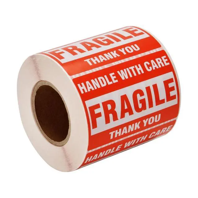 Alt view image 3 of 7 - 4000 Fragile Stickers 2x3 HANDLE WITH CARE THANK YOU Red Warning Labels 8 Rolls