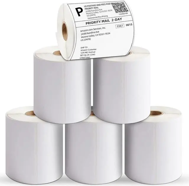 Main image of 6 Rolls 4x6 Perforated Direct Thermal Shipping Labels 250 per roll - 1500 labels