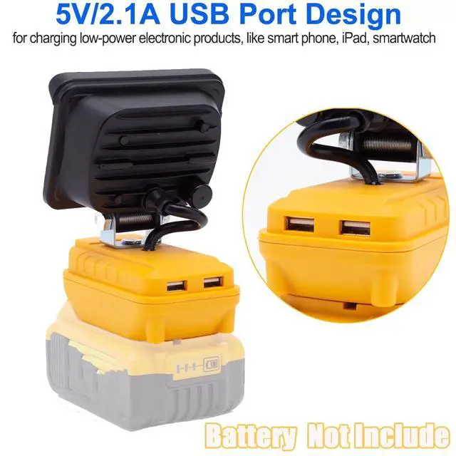 Alt view image 3 of 7 - Cordless LED Work Light for Dewalt 20V Battery with Dual USB Ports Flood Light