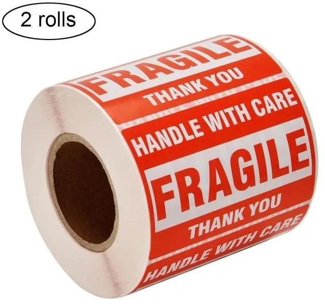 Main image of 2 Rolls 2x3 500/Roll Fragile Shipping Labels Handle with Care Thank You Stickers