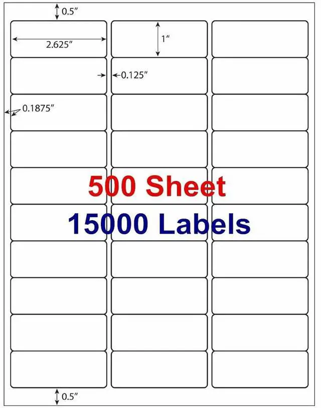 Main image of 2.625x1 15000 Address Laser Ink Jet Shipping Mailing Labels 500 Sheets Adhesive