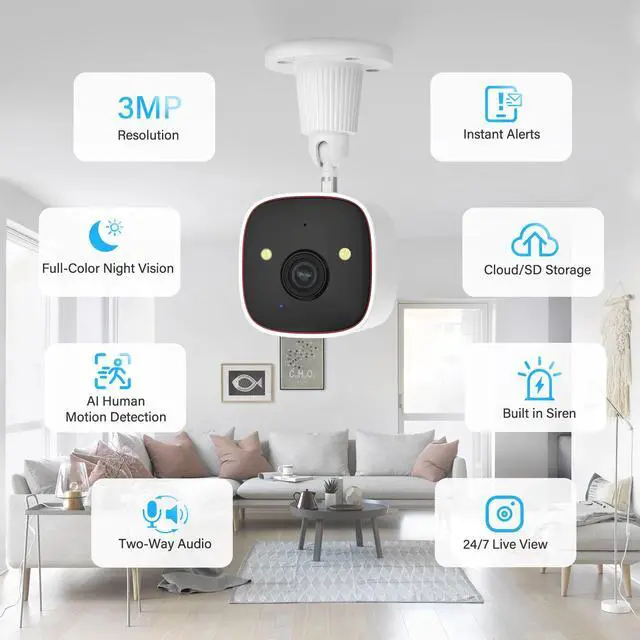 Alt view image 2 of 7 - 3MP WiFi Wireless Indoor Home Security Camera Night Vision Baby Pet Monitor