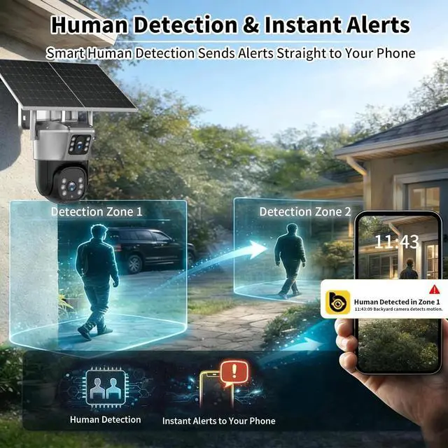 Alt view image 6 of 7 - 4G LTE Cellular Solar Security Camera Wireless Outdoor 2K No WiFi PTZ 360°