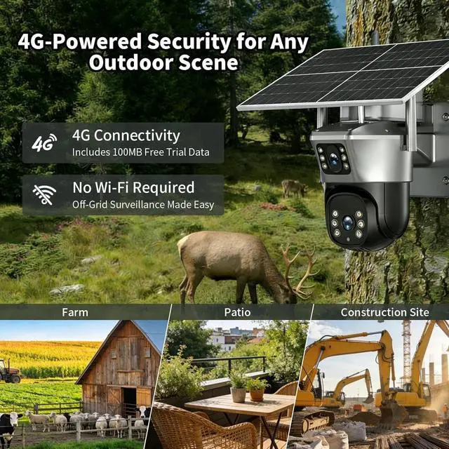 Alt view image 7 of 7 - 4G LTE Cellular Solar Security Camera Wireless Outdoor 2K No WiFi PTZ 360°