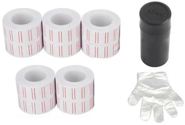 Main image of 10 Rolls 6000 White Price Gun Labels with Red line for Mx-5500 Refill Ink Roller
