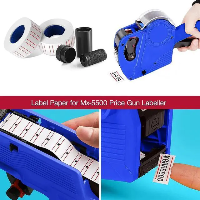 Alt view image 4 of 7 - 10 Rolls 6000 White Price Gun Labels with Red line for Mx-5500 Refill Ink Roller
