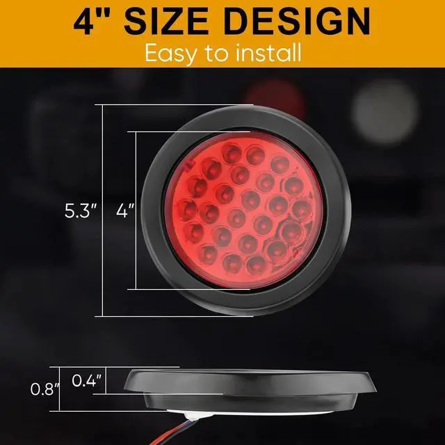 Alt view image 6 of 7 - 10PCS Red 4" inch Round 24-LED Truck Trailer Stop Turn Tail Light Brake Lights