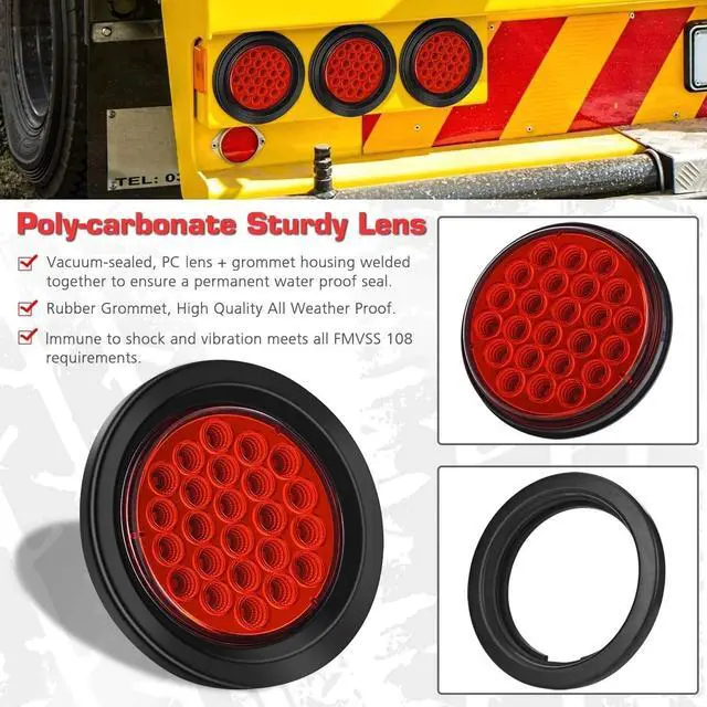 Alt view image 3 of 7 - 10PCS Red 4" inch Round 24-LED Truck Trailer Stop Turn Tail Light Brake Lights