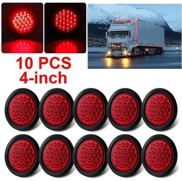 Main image of 10PCS Red 4" inch Round 24-LED Truck Trailer Stop Turn Tail Light Brake Lights