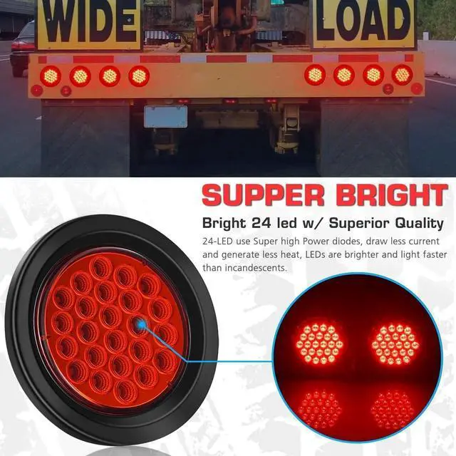 Alt view image 2 of 7 - 10PCS Red 4" inch Round 24-LED Truck Trailer Stop Turn Tail Light Brake Lights