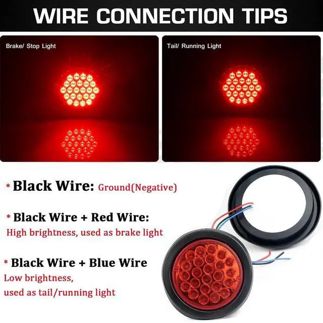 Alt view image 5 of 7 - 10PCS Red 4" inch Round 24-LED Truck Trailer Stop Turn Tail Light Brake Lights