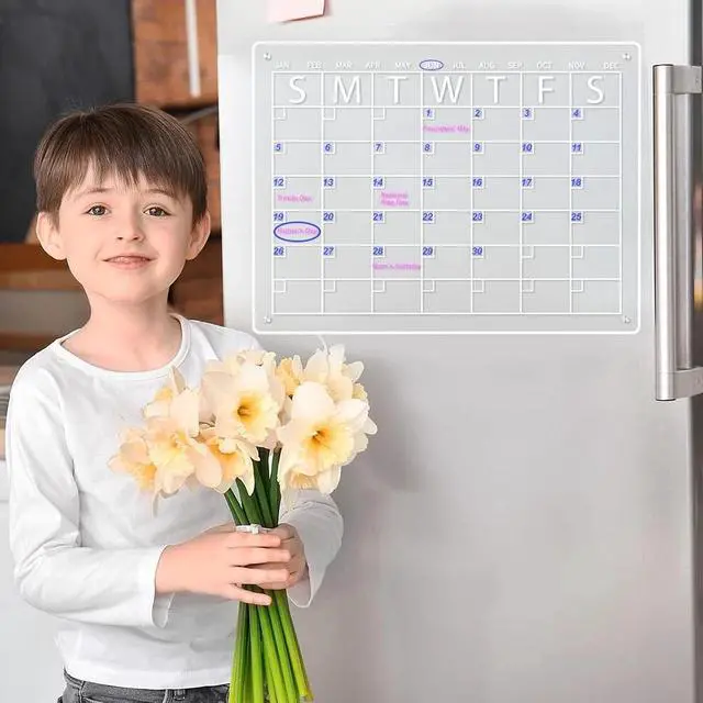 Alt view image 4 of 7 - 17x12 Acrylic Magnetic Dry Erase Board Calendar for Fridge, Clear Month Planner