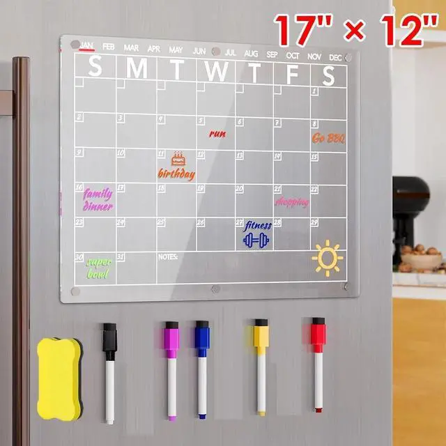 Main image of 17x12 Acrylic Magnetic Dry Erase Board Calendar for Fridge, Clear Month Planner