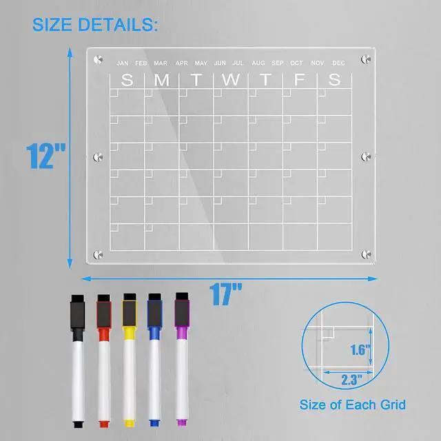 Alt view image 7 of 7 - 17x12 Acrylic Magnetic Dry Erase Board Calendar for Fridge, Clear Month Planner