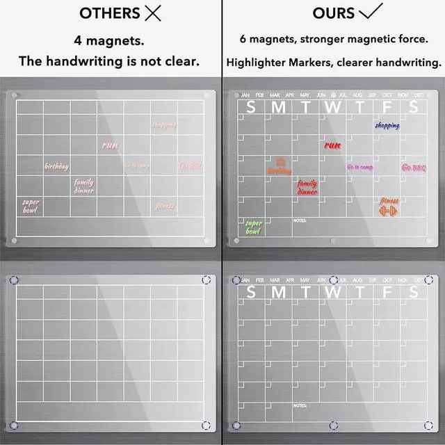 Alt view image 5 of 7 - 17x12 Acrylic Magnetic Dry Erase Board Calendar for Fridge, Clear Month Planner