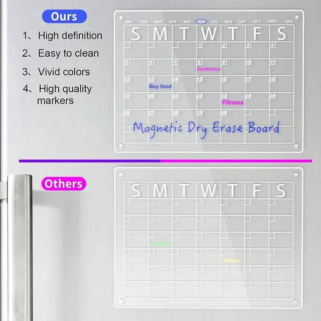 Alt view image 2 of 7 - 17x12 Acrylic Magnetic Dry Erase Board Calendar for Fridge, Clear Month Planner