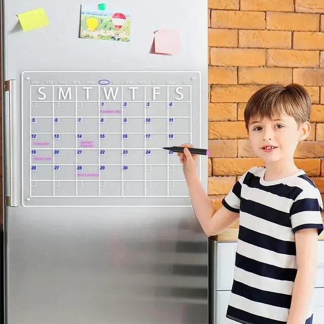 Alt view image 3 of 7 - 17x12 Acrylic Magnetic Dry Erase Board Calendar for Fridge, Clear Month Planner